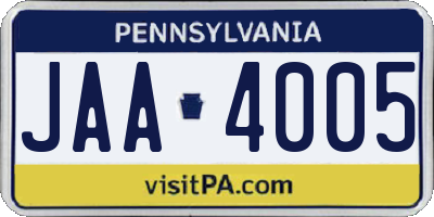 PA license plate JAA4005