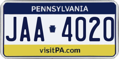 PA license plate JAA4020