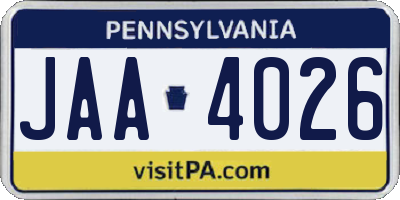 PA license plate JAA4026