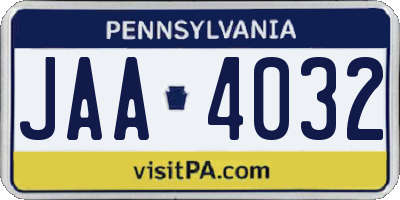 PA license plate JAA4032