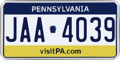 PA license plate JAA4039
