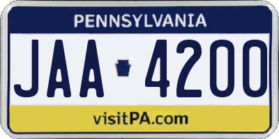 PA license plate JAA4200