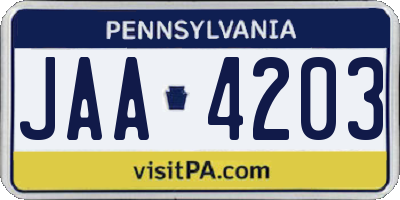 PA license plate JAA4203