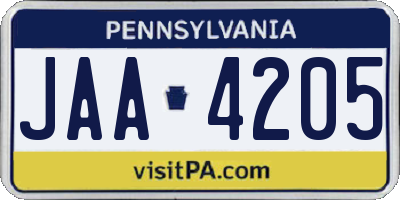 PA license plate JAA4205