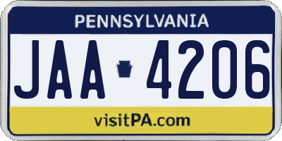 PA license plate JAA4206