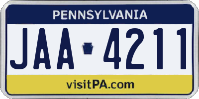 PA license plate JAA4211