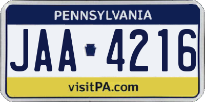 PA license plate JAA4216
