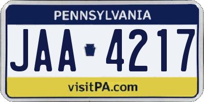 PA license plate JAA4217