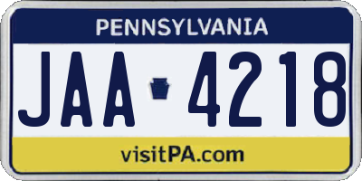 PA license plate JAA4218