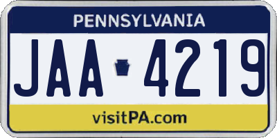 PA license plate JAA4219