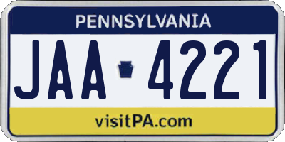 PA license plate JAA4221