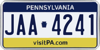 PA license plate JAA4241