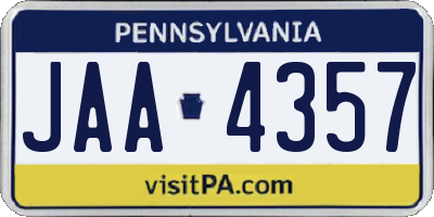PA license plate JAA4357