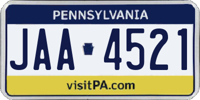 PA license plate JAA4521