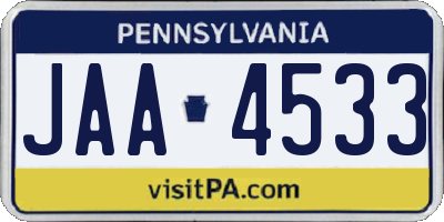 PA license plate JAA4533