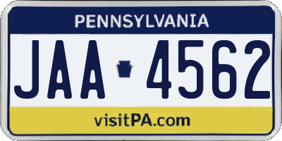 PA license plate JAA4562