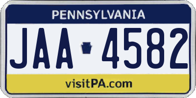 PA license plate JAA4582