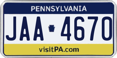 PA license plate JAA4670
