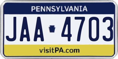 PA license plate JAA4703