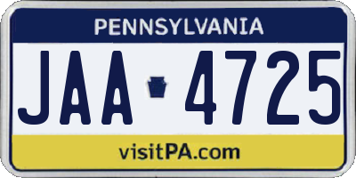 PA license plate JAA4725