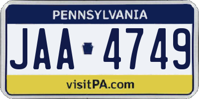 PA license plate JAA4749