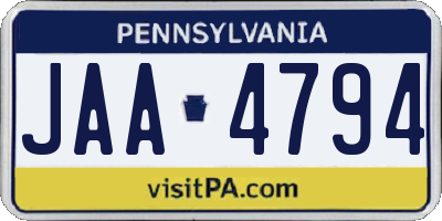PA license plate JAA4794