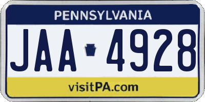 PA license plate JAA4928