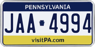 PA license plate JAA4994