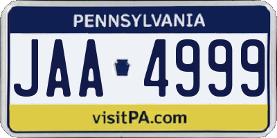 PA license plate JAA4999