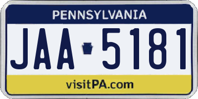 PA license plate JAA5181