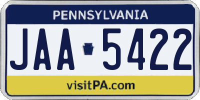 PA license plate JAA5422