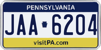 PA license plate JAA6204