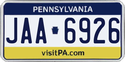 PA license plate JAA6926