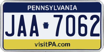 PA license plate JAA7062
