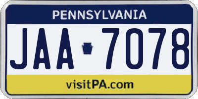 PA license plate JAA7078