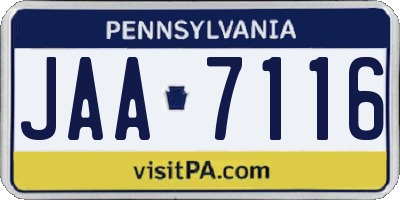 PA license plate JAA7116