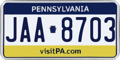 PA license plate JAA8703