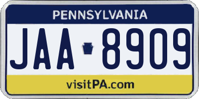 PA license plate JAA8909
