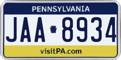 PA license plate JAA8934