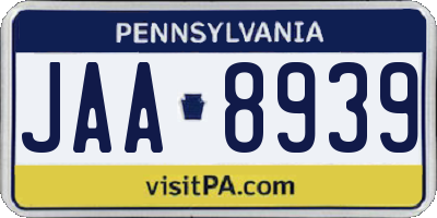 PA license plate JAA8939