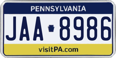 PA license plate JAA8986