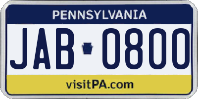 PA license plate JAB0800