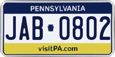 PA license plate JAB0802