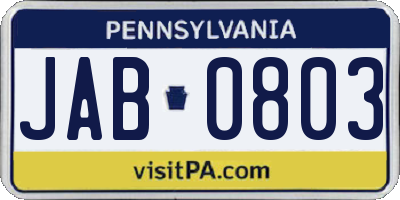 PA license plate JAB0803