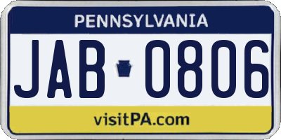 PA license plate JAB0806