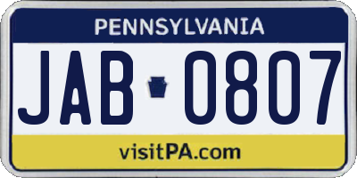 PA license plate JAB0807