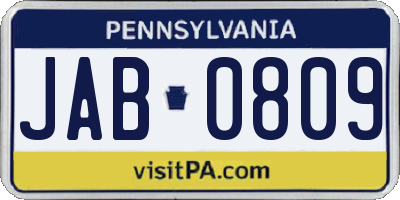 PA license plate JAB0809