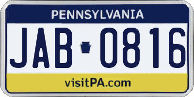 PA license plate JAB0816