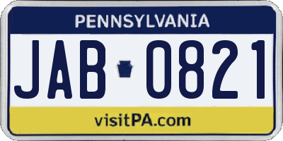 PA license plate JAB0821