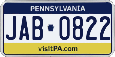PA license plate JAB0822